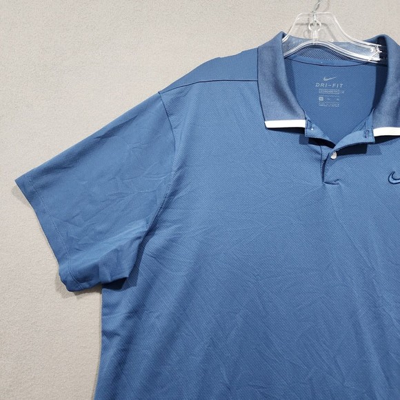 Nike Polo Shirt Mens XL Blue Solid Nike Dri-Fit Standard Fit Short Sleeve - Picture 6 of 16
